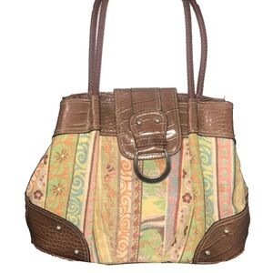 Linen Tote Bag with Vinyl Trim Detail
